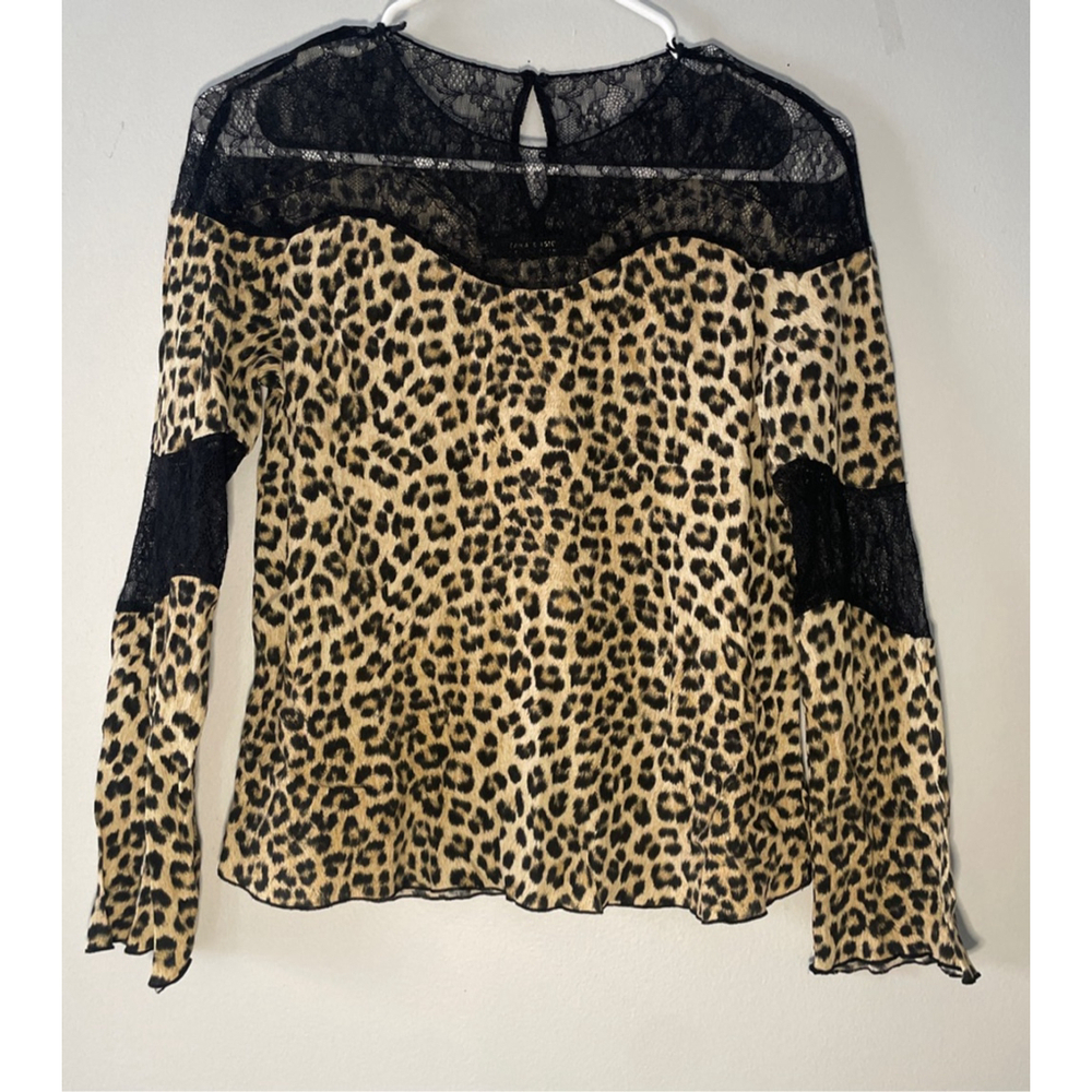 Zara Basic Leopard Print Black Lace Top Size S